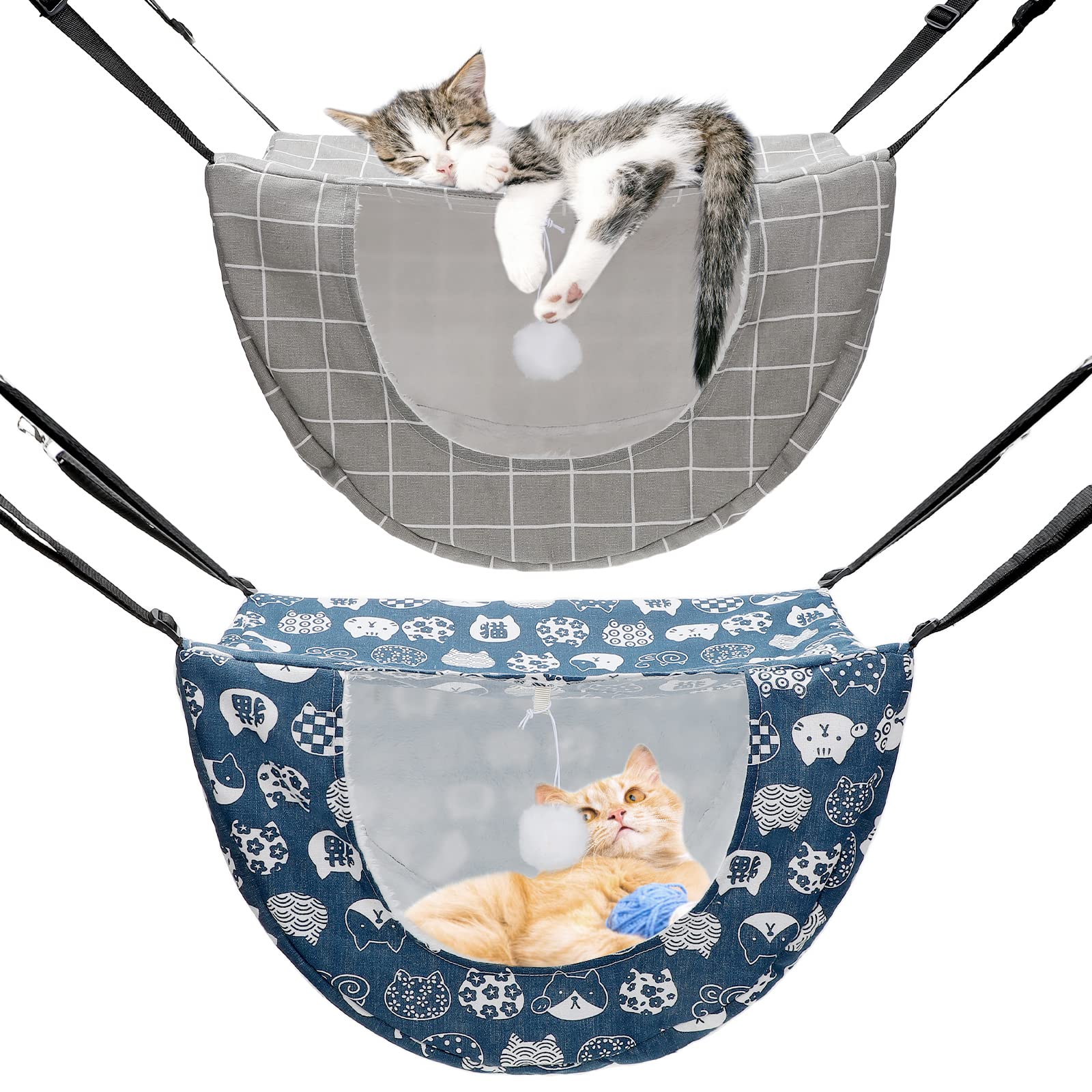 Hamaca Unittype doble capa con patrón de cuadros para descanso cómodo de gatos.