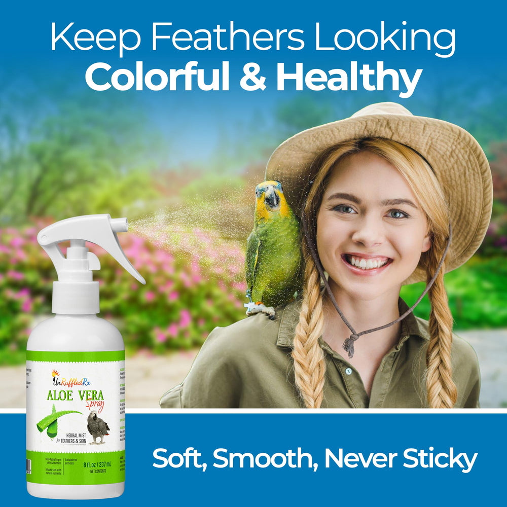 Rociado suave de UnRuffledRx Aloe Vera sobre aves y plumaje.