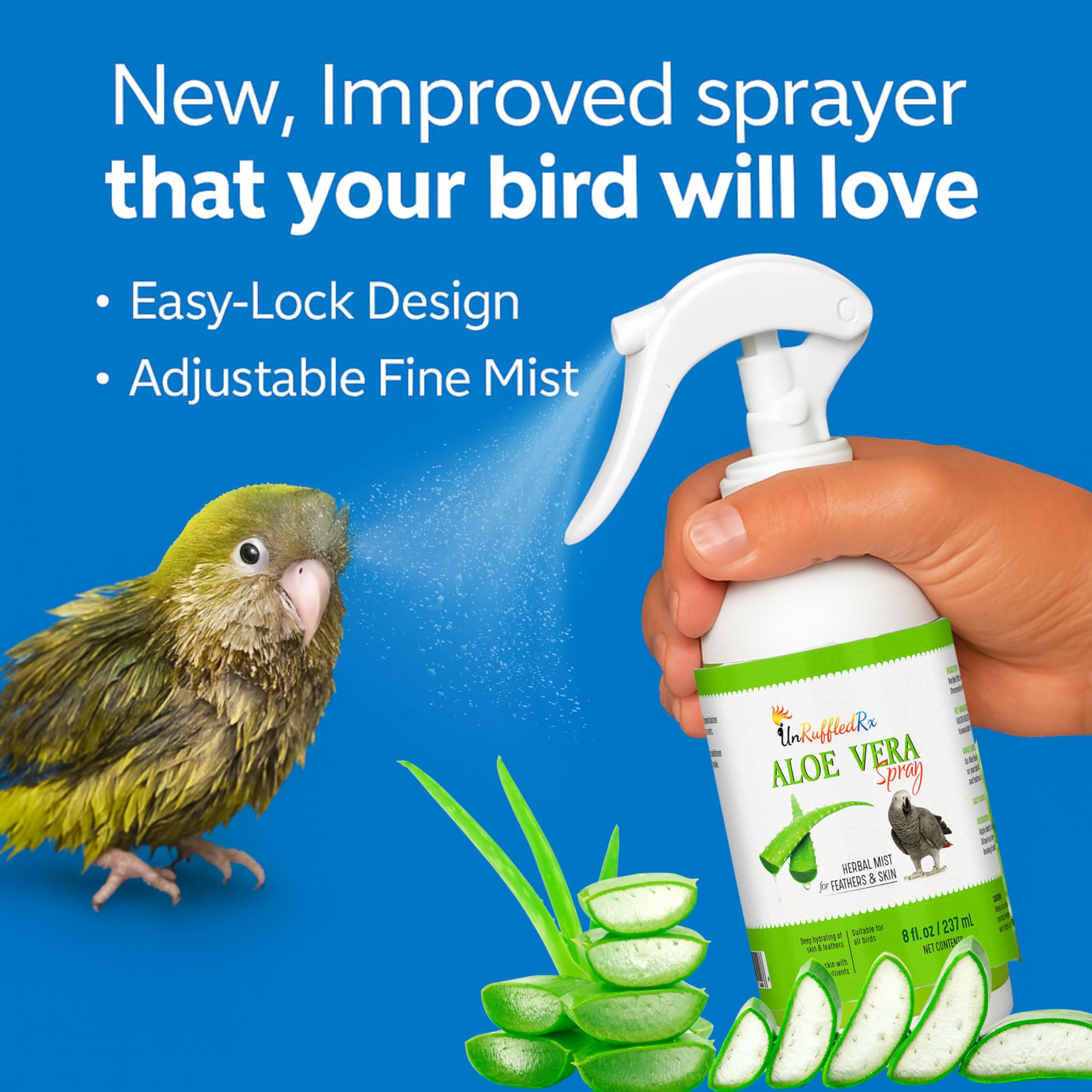Uso diario de UnRuffledRx Aloe Vera para la piel de aves.