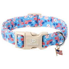 Collar UP URARA PUP con bandera de EE. UU. y estrellas, ideal para paseos veraniegos.
