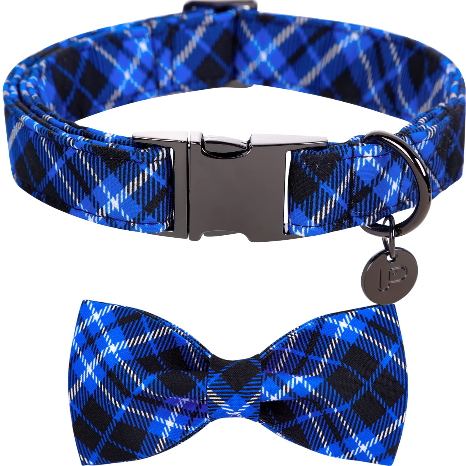 UP URARA PUP collar con lazo azul de cuadros, perfecto para paseos elegantes.