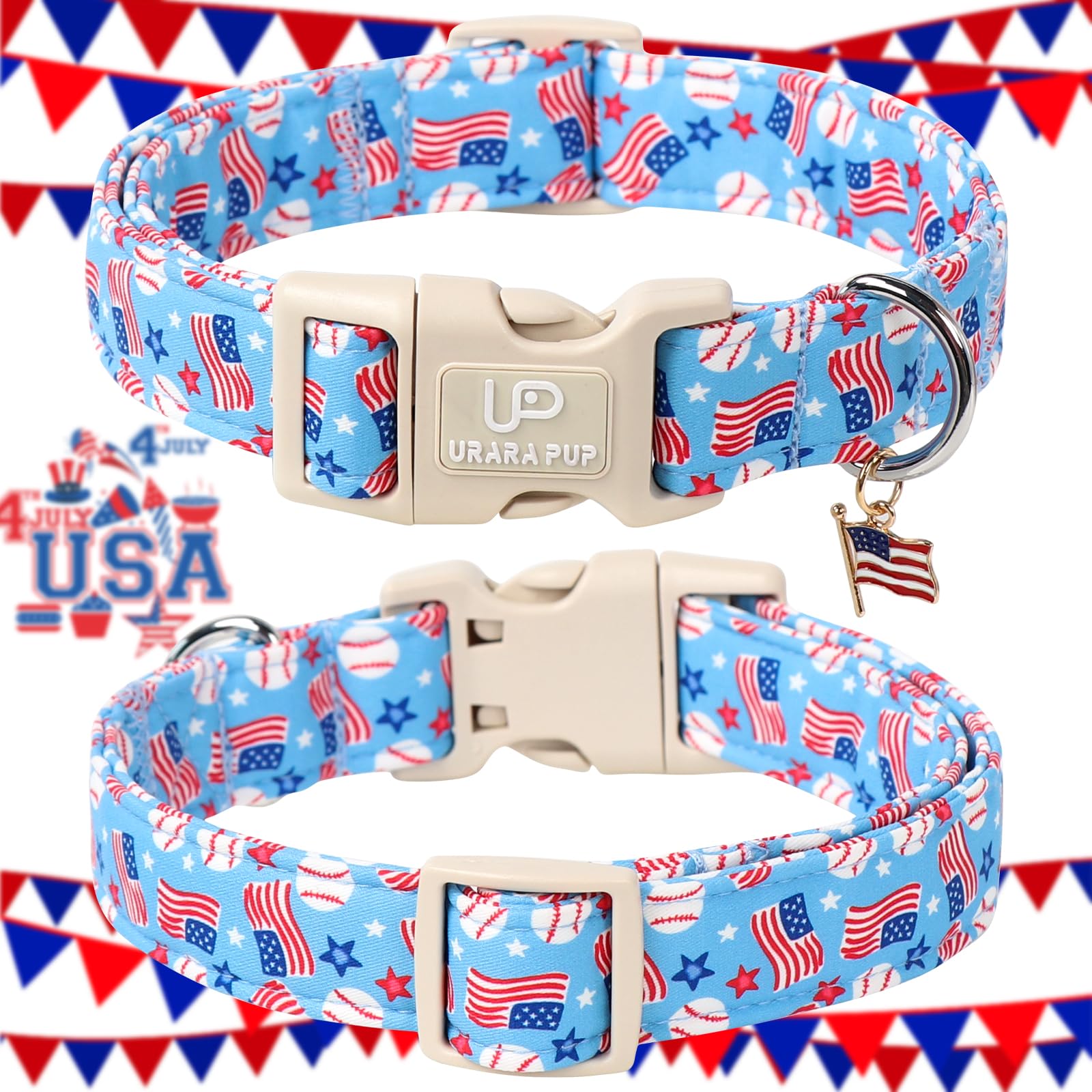 Collar patriótico UP URARA PUP con cierre rápido para ajuste cómodo.