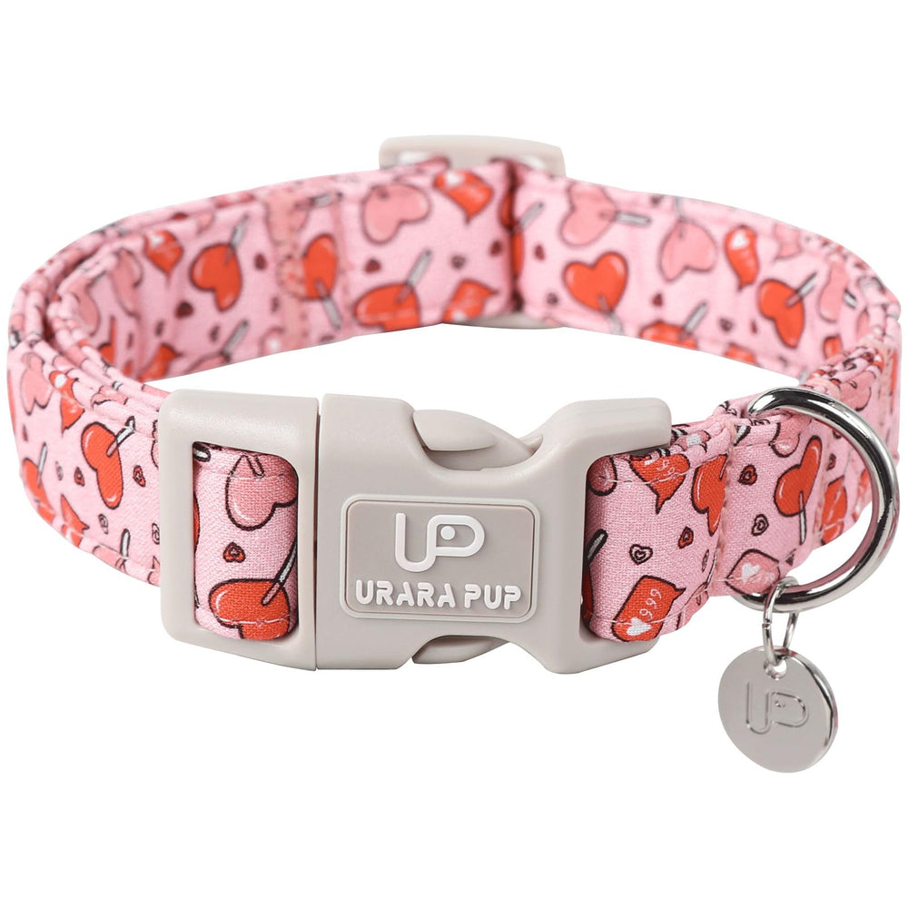 UP URARA PUP collar corazon rosa: cómodo y resistente para paseos diarios.