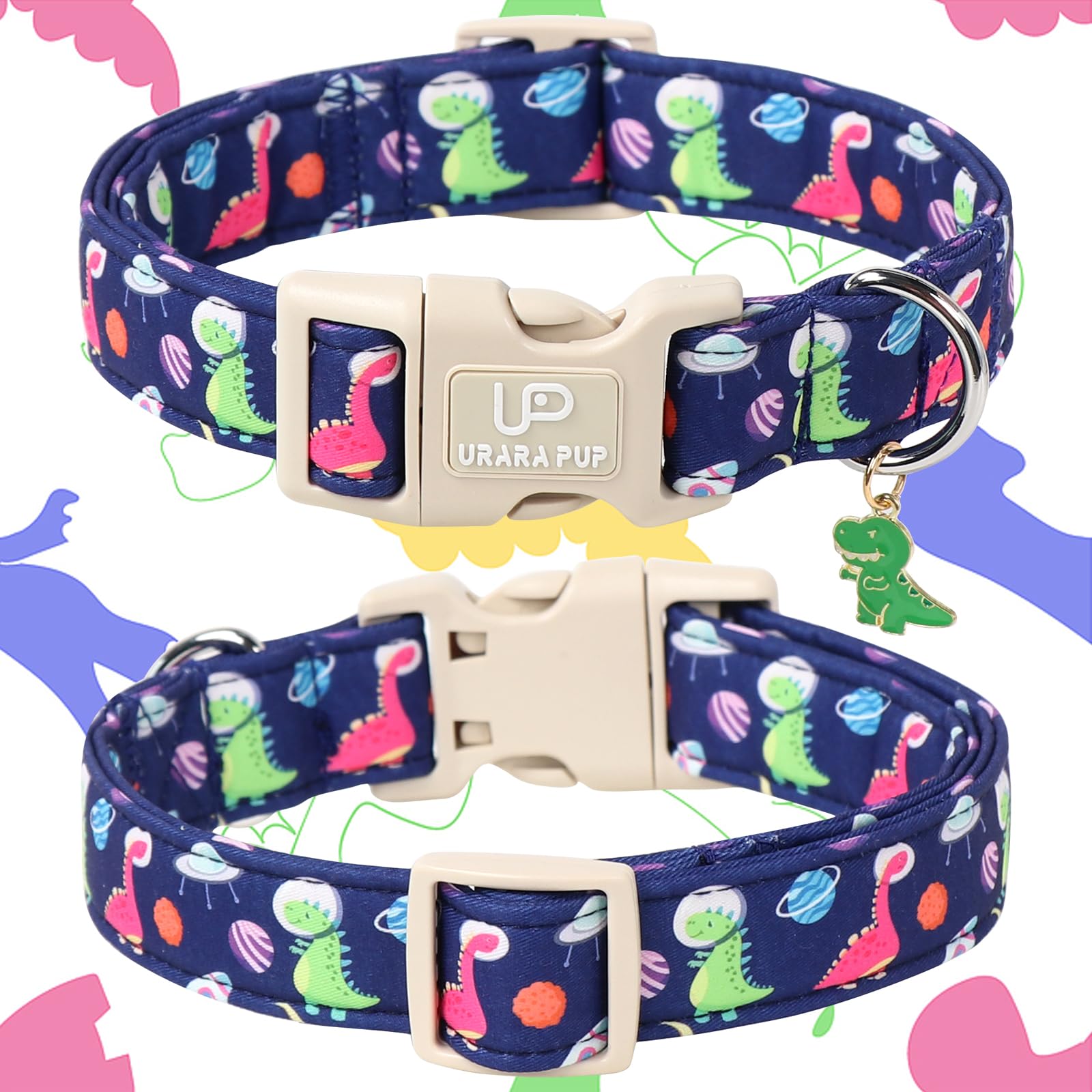 UP URARA PUP collar-dinosaur-pendiente-verde añade detalle divertido.