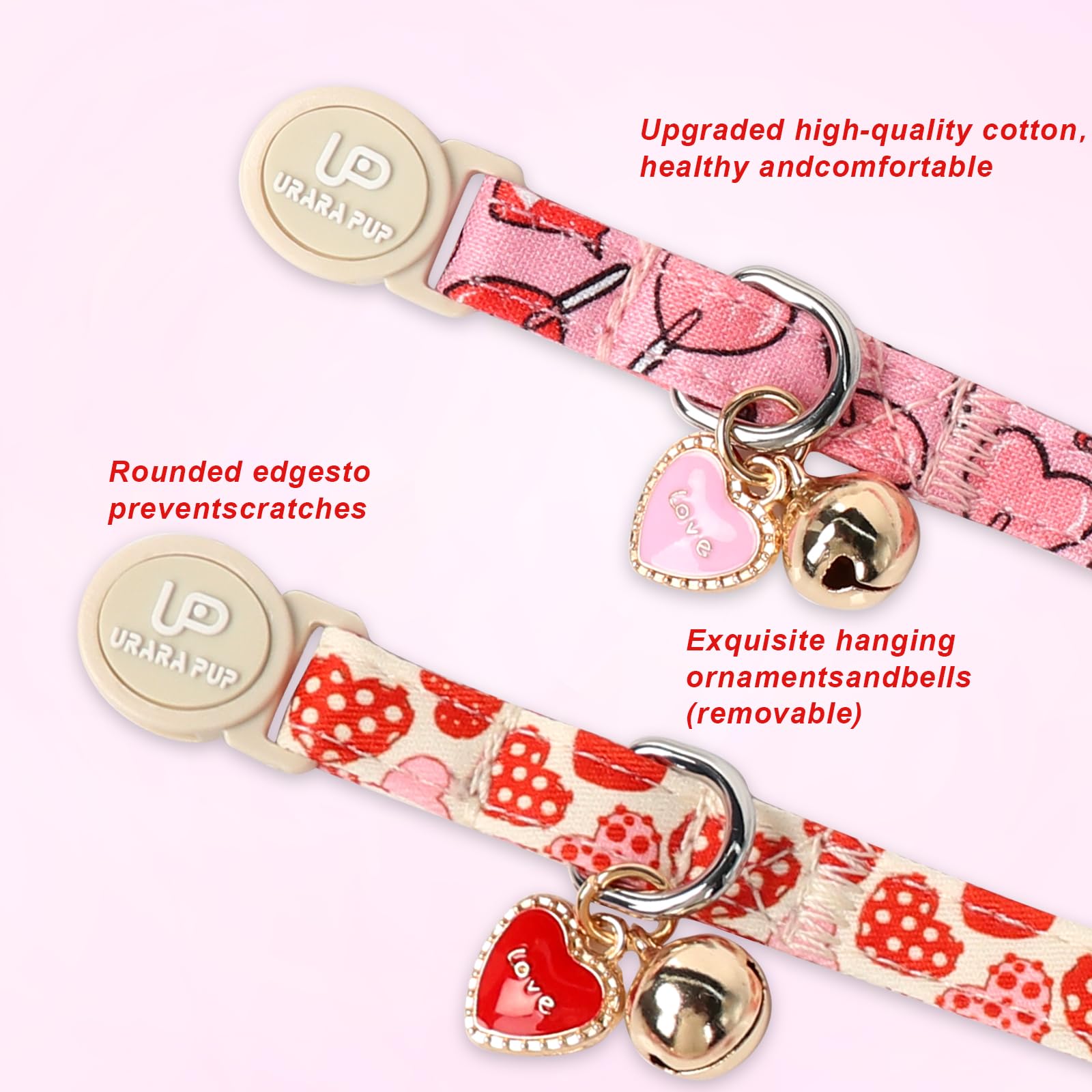 Collar UP URARA PUP con colgante rosa y diseño romántico para paseos seguros.