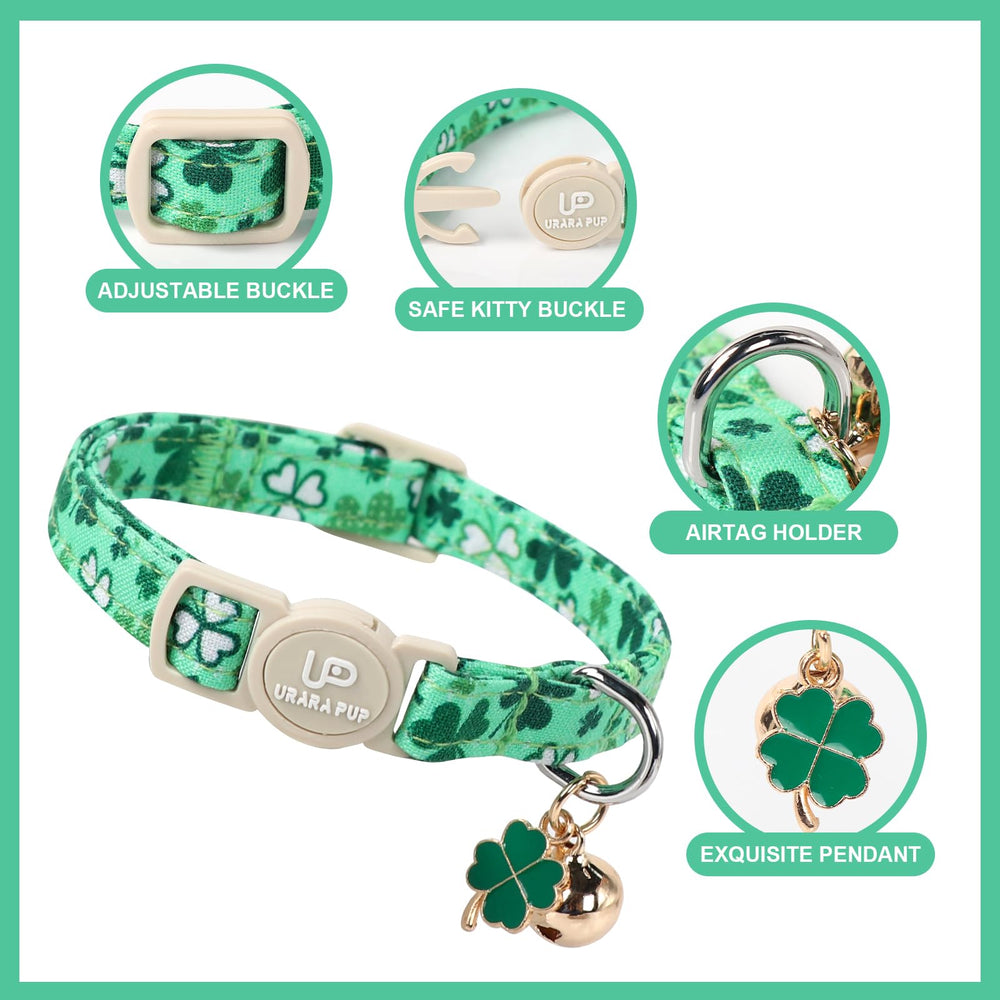 Collar para gato UP URARA PUP, dos piezas con diseño trébol para estilos de temporada.