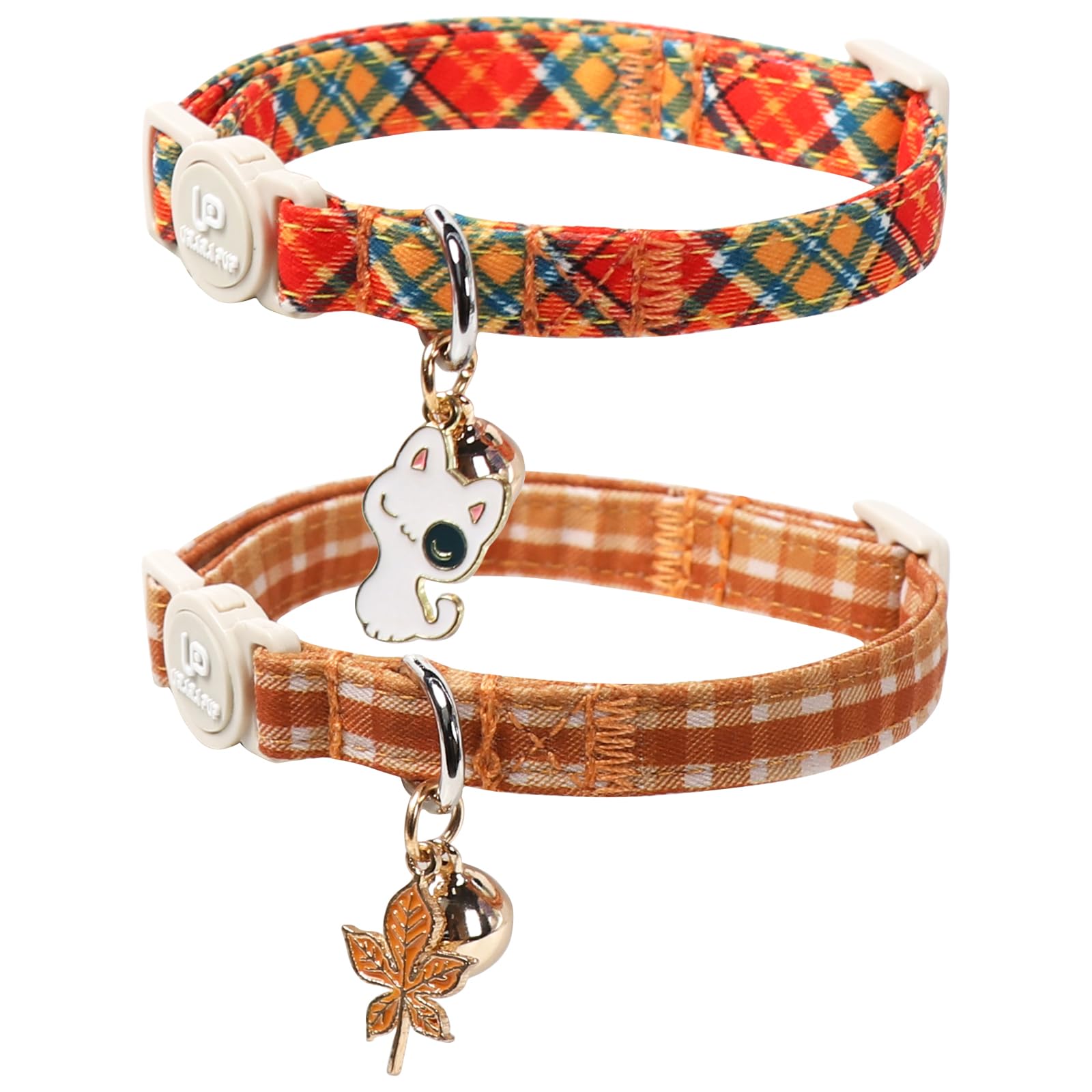 UP URARA PUP collar de gato otoño, diseño de cuadros naranja, ideal para paseos seguros.