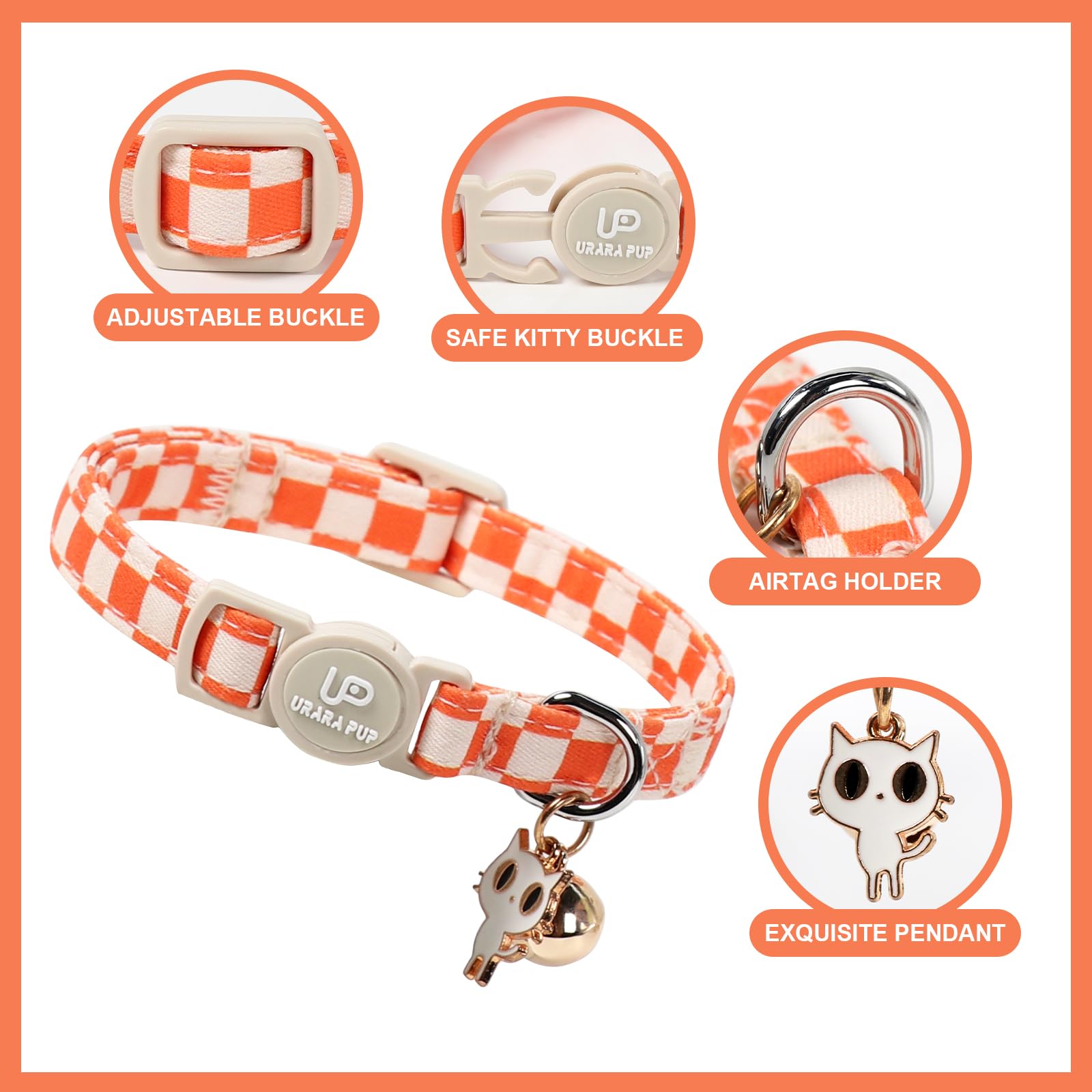 UP URARA PUP collar para gatos; diseño amarillo cuadros, ideal para Noche de Brujas y fiestas.