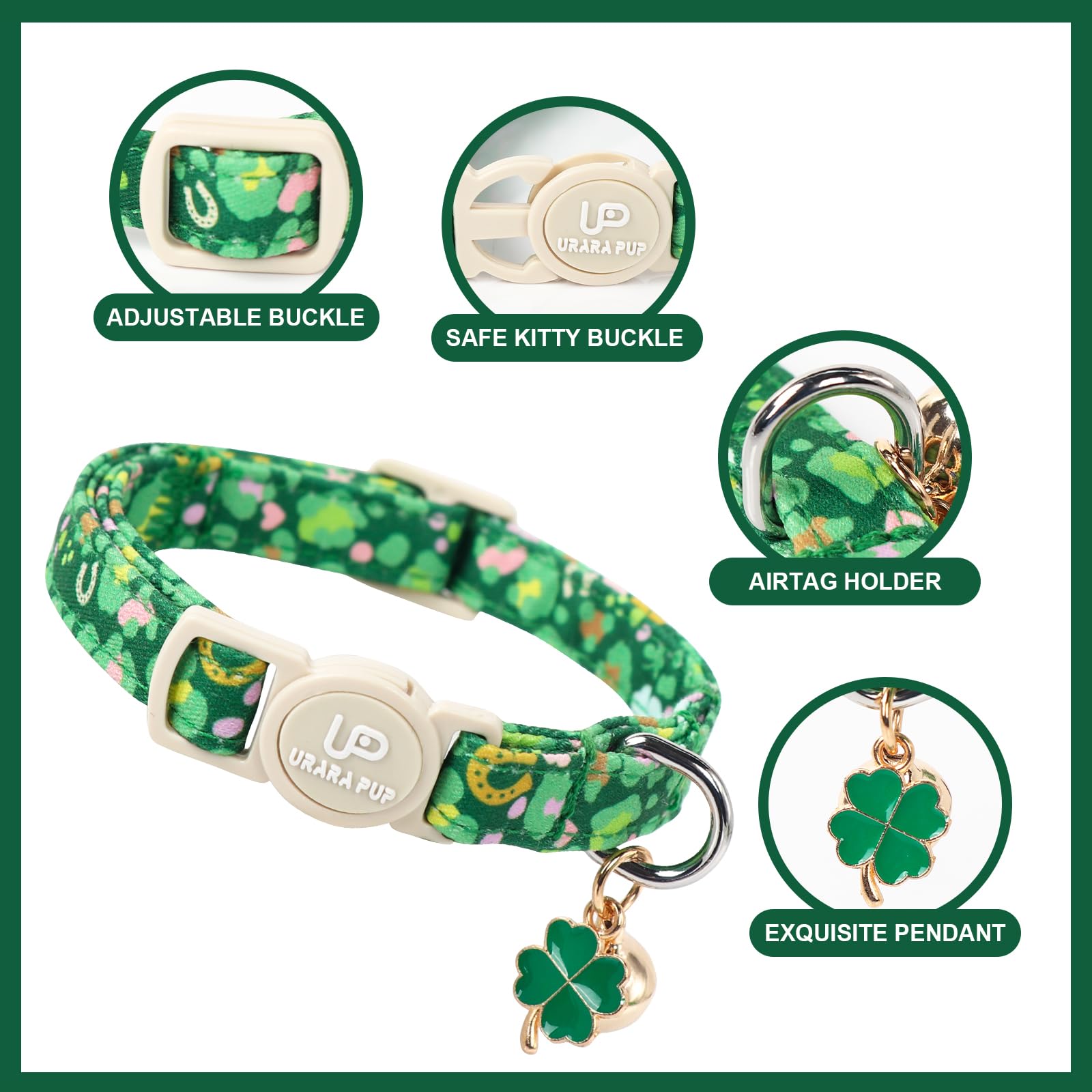 UP URARA PUP collar con trébol doble, estilo festivo y seguro para gatos