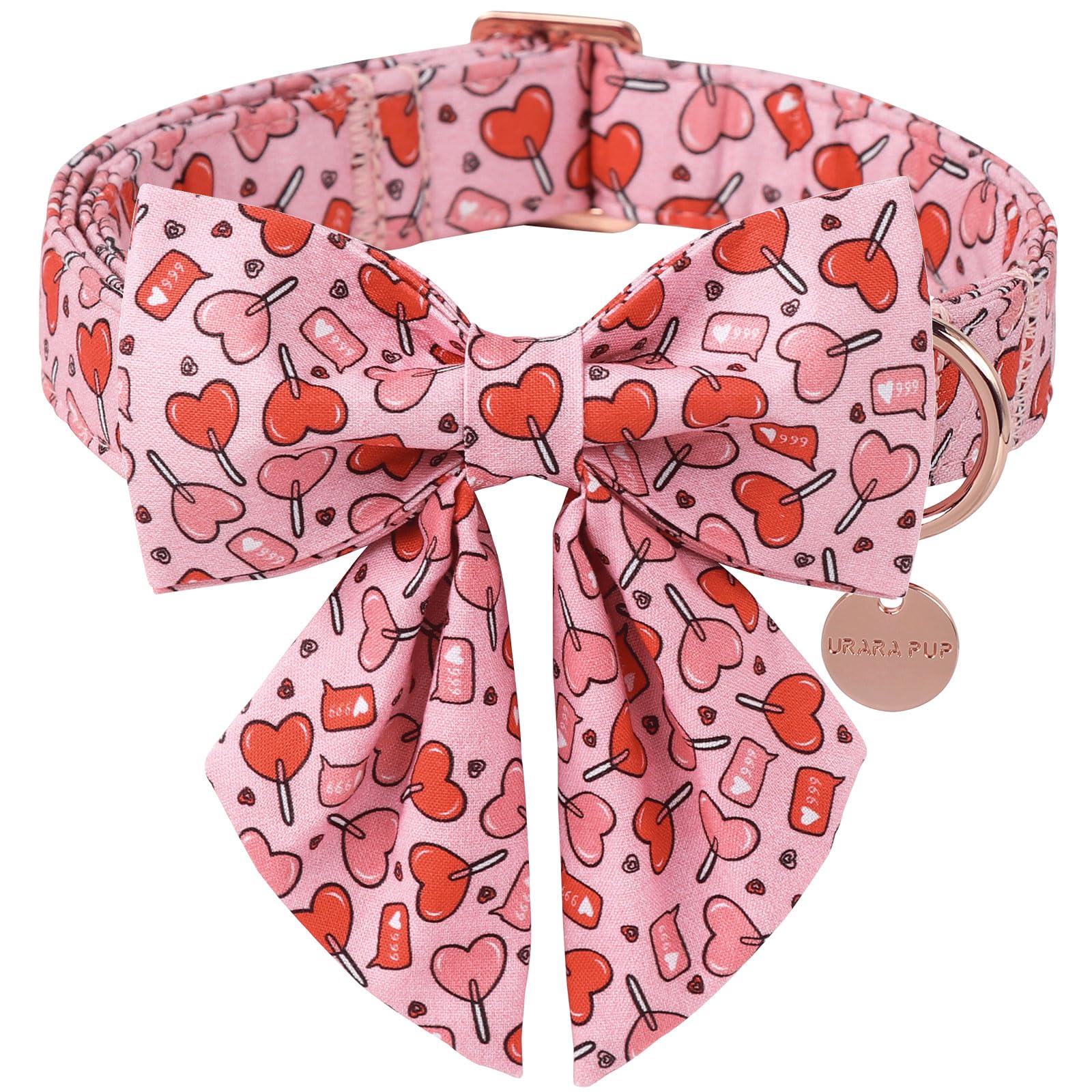 UP URARA PUP collar lazo corazón rosa para lucir elegante durante paseos
