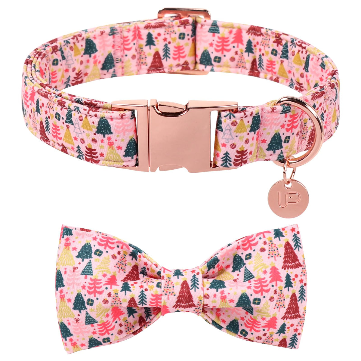 UP URARA PUP collar navidad rosa con lazo, ideal para paseos festivos