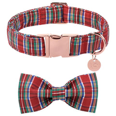 UP URARA PUP collar navideño tartán con lazo, ideal para fotos festivas
