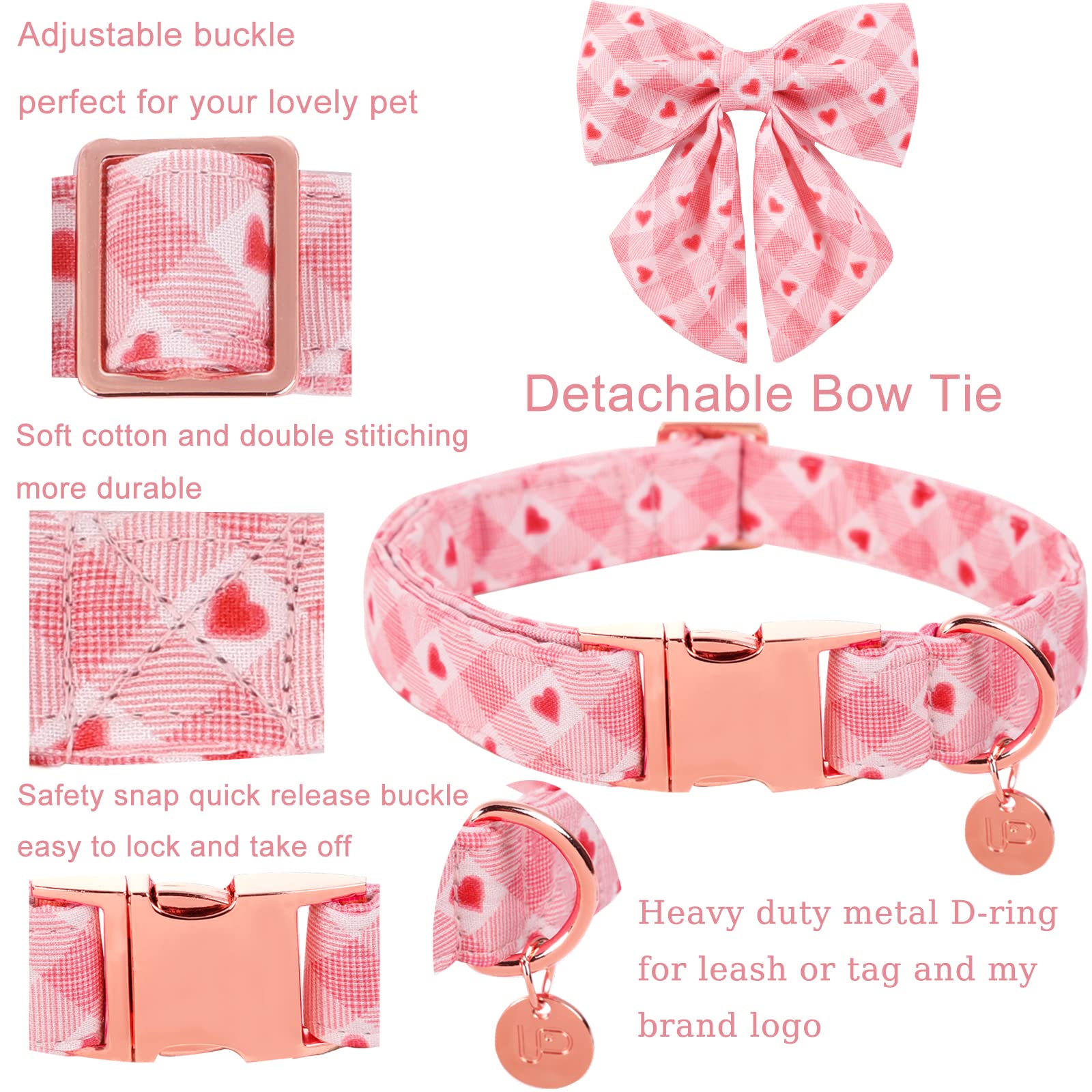 Collar de algodón con cuadros rosas de UP URARA PUP, cómodo