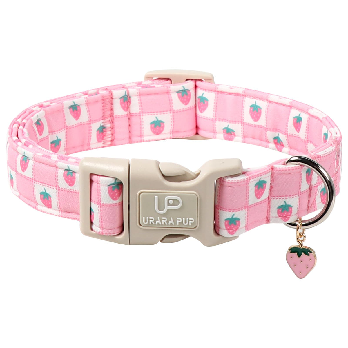 Collar UP URARA PUP con frambuesa rosa a cuadros para paseos diarios
