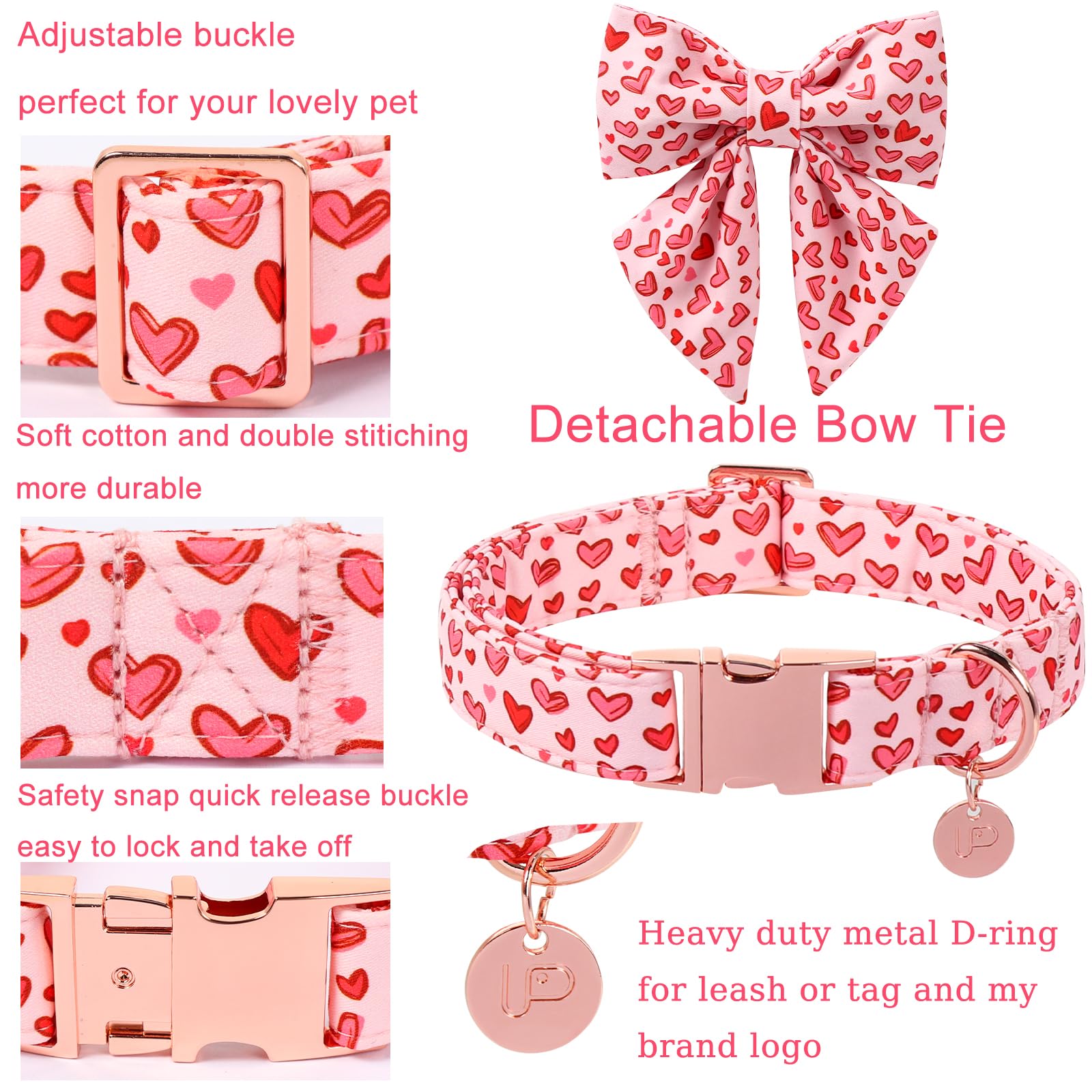 UP URARA PUP detalle de lazo y patrón de cuadros rosados.