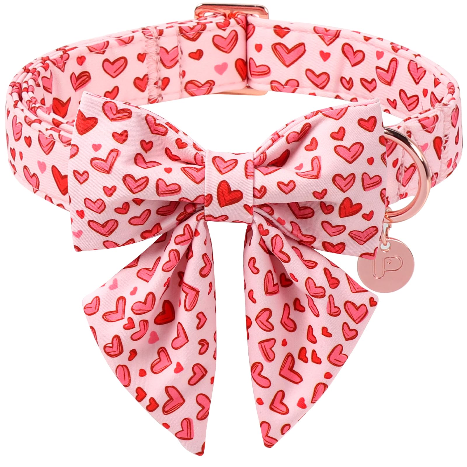UP URARA PUP collar rosa cuadros con lazo, cómodo para paseos diarios.
