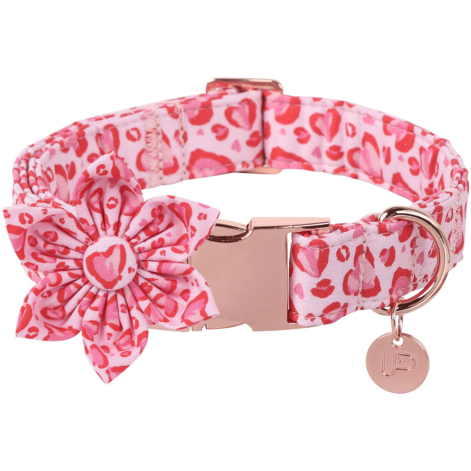 UP URARA PUP collar Valentín con flor, ideal para paseos diarios y estilo encantador.