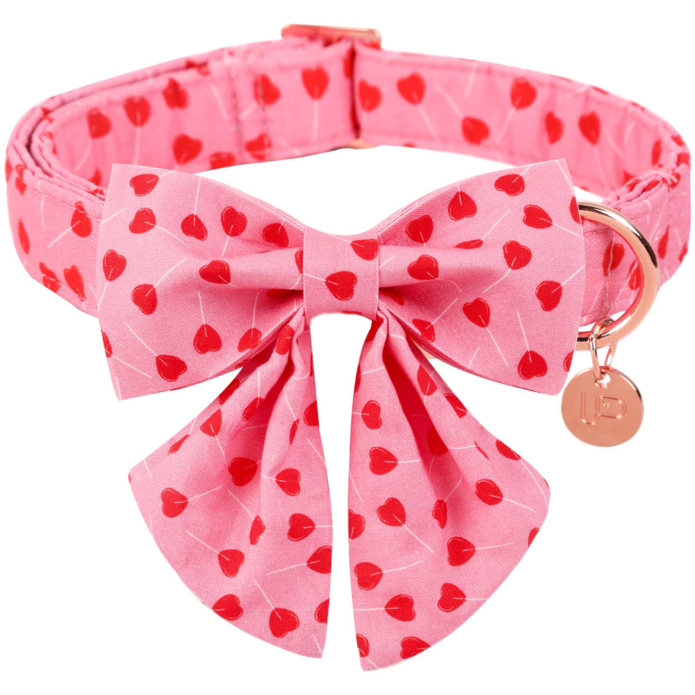 UP URARA PUP collar Valentine con lazo corazones, cómodo para paseos festivos y elegantes.