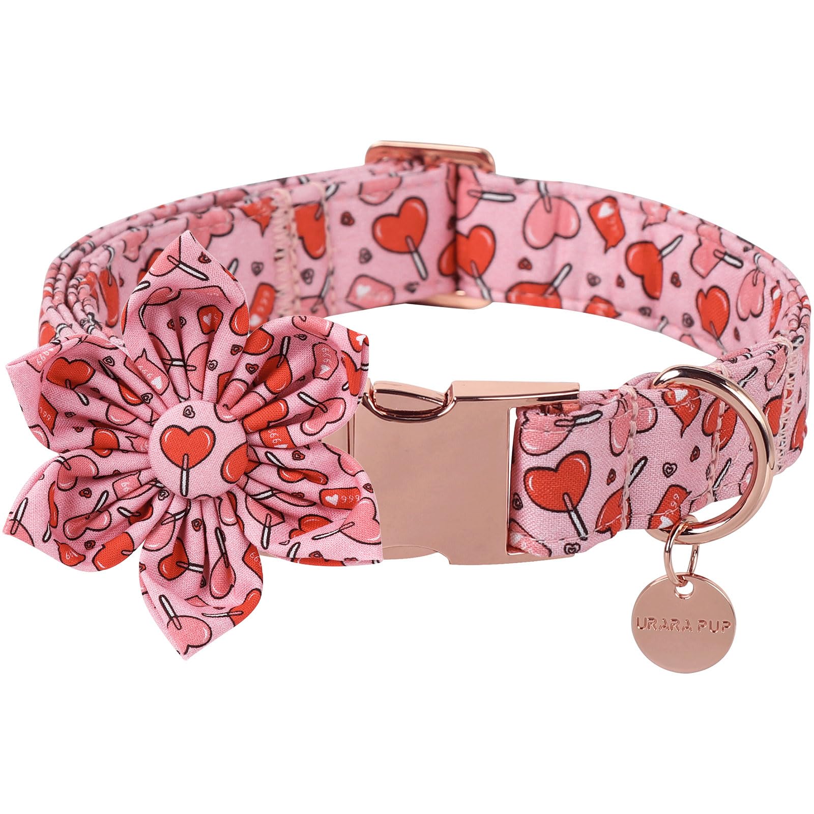UP URARA PUP collar valentín flor, cómodo para paseos diarios.