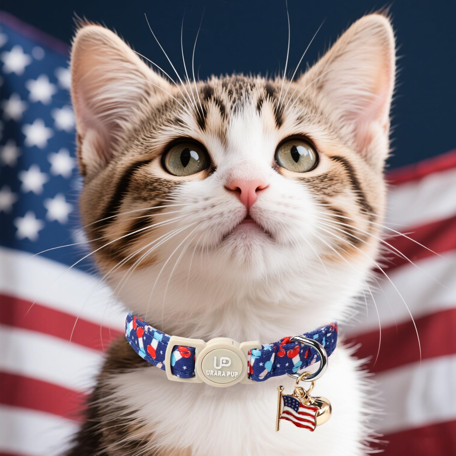 UP URARA PUP diseño bandera eeuu verano para collar de gato.