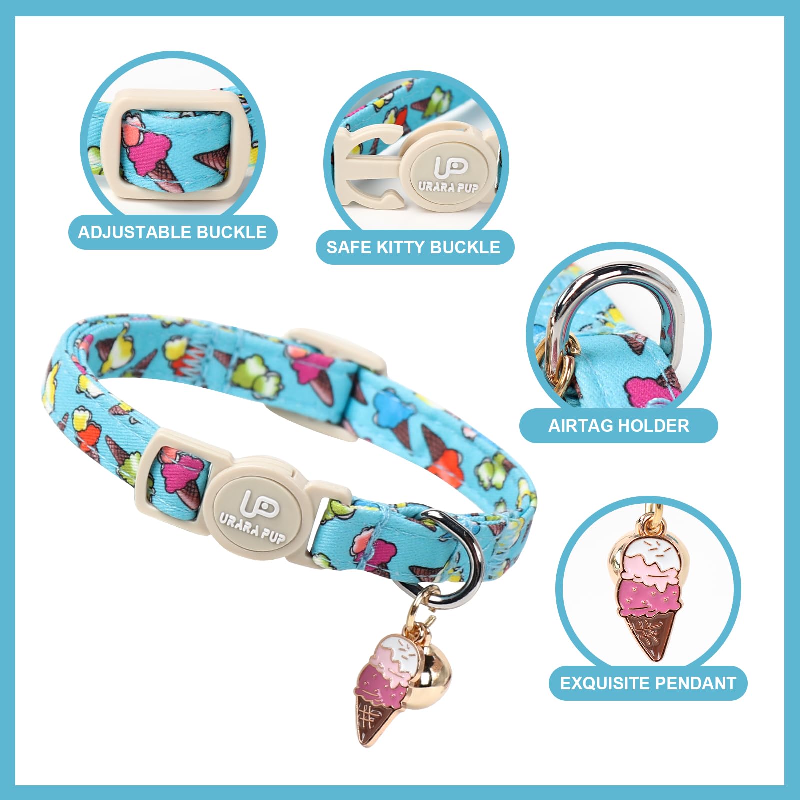 UP URARA PUP collar gato helado pendiente, perfecto para playa y paseo