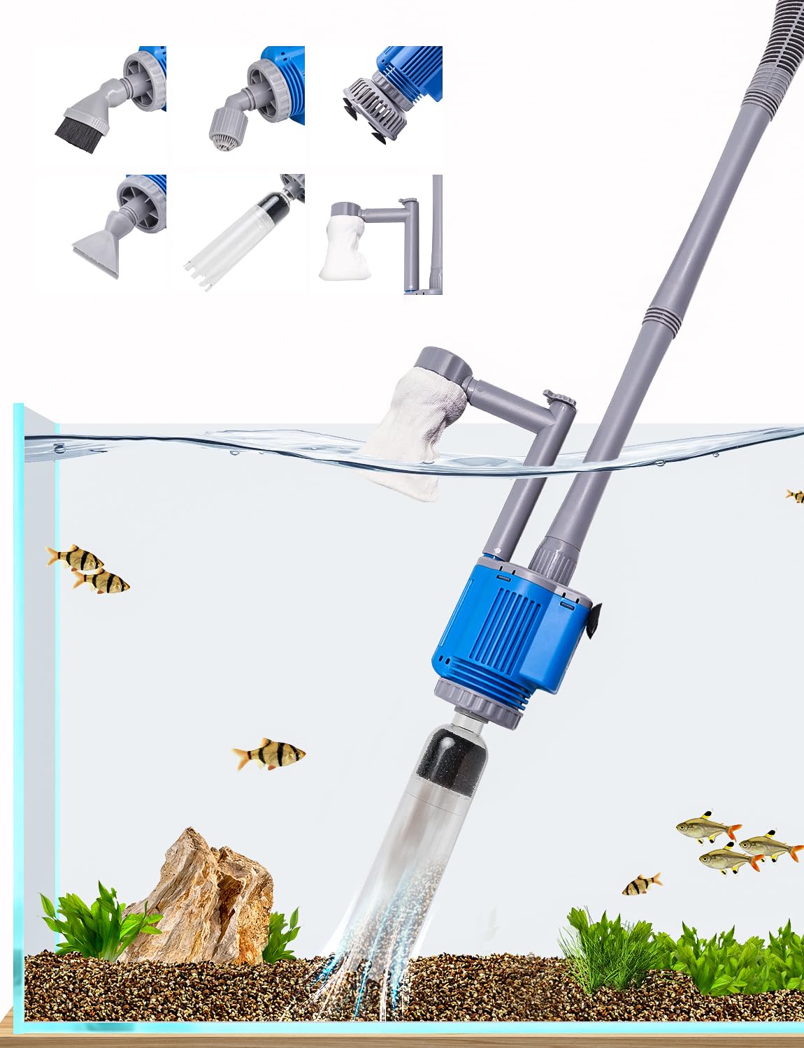 UPETTOOLS aspirador-grava-acuario 6-en-1 para limpieza integral del sustrato