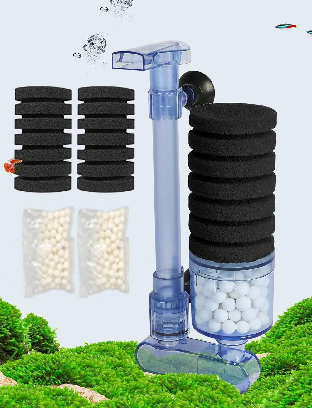 UPETTOOLS filtrador-esponja 10-40 gal, filtración rápida para acuarios pequeños.