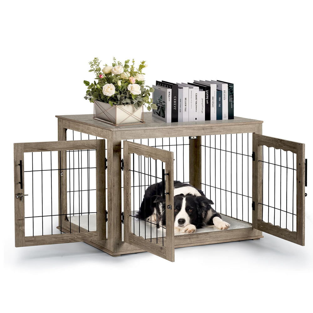 Upolana jaula-perro-mueble-38-pulgadas-greige: jaula elegante para sala