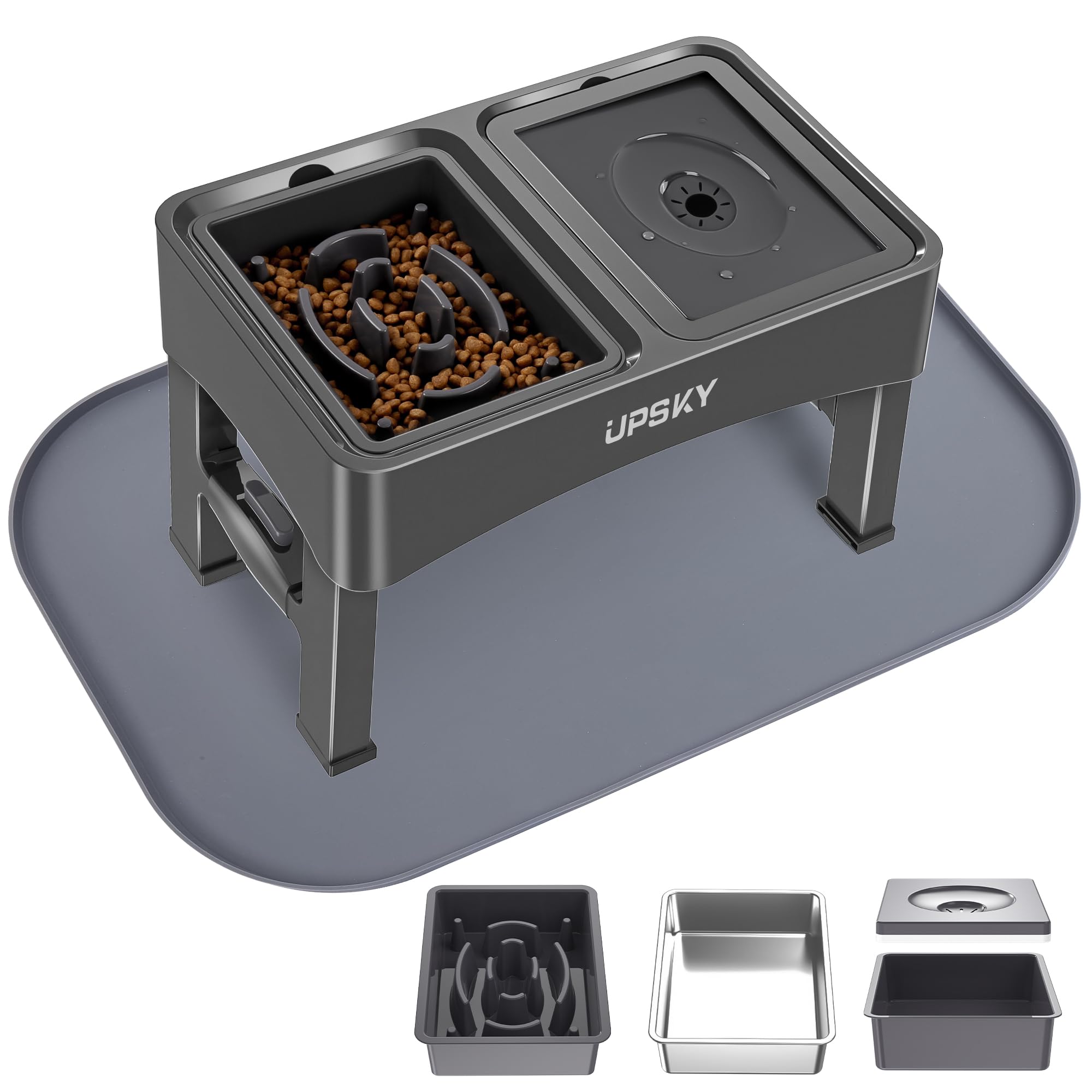 UPSKY cuenco acero inoxidable para comedero elevado y alfombra antideslizante