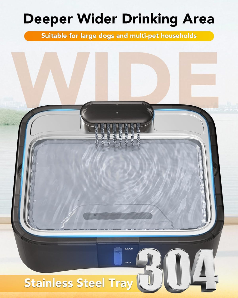 Base elevada con diseño ergonómico para facilitar beber.