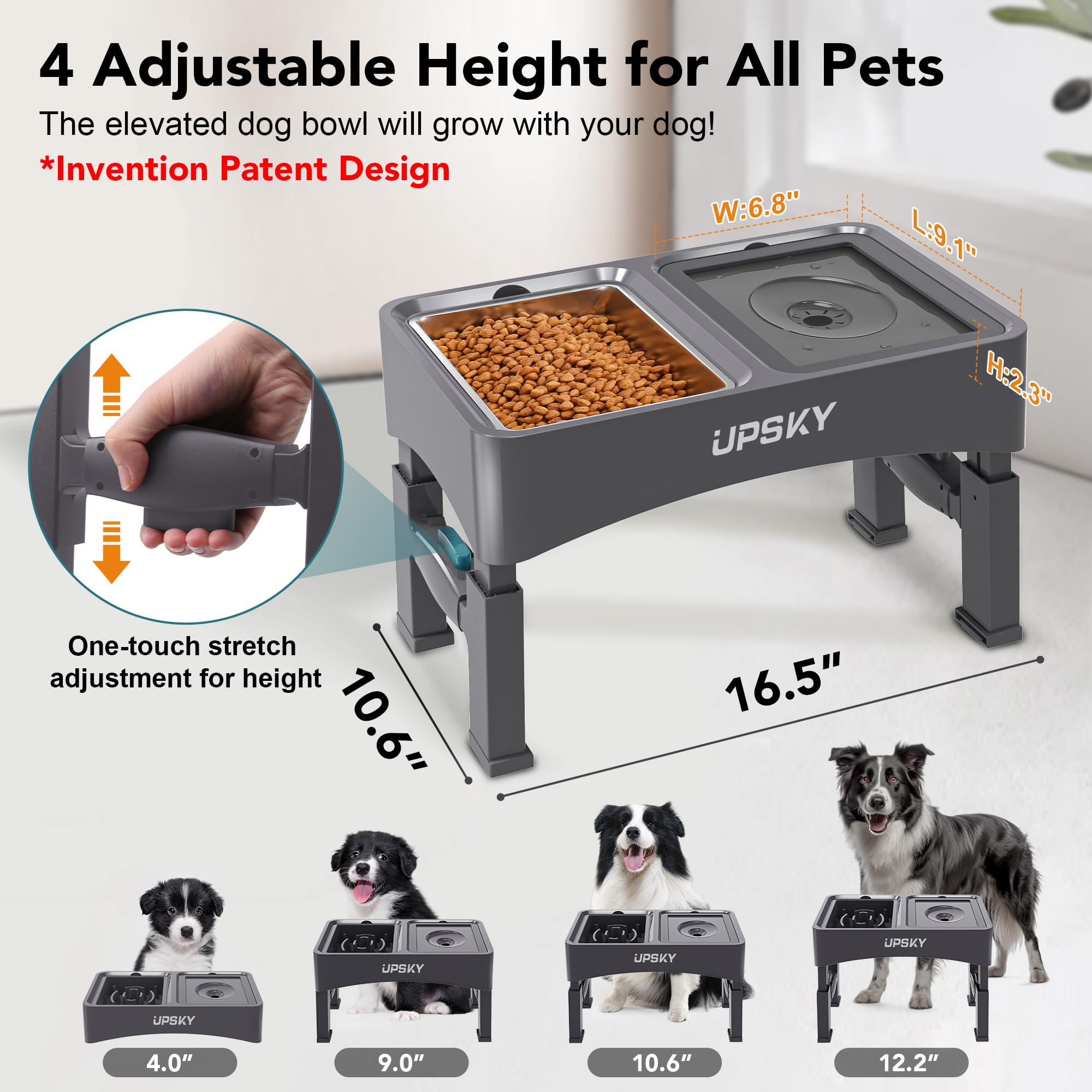 Upsky bebederos elevados de 9 pulgadas, soporte estable para perros en crecimiento