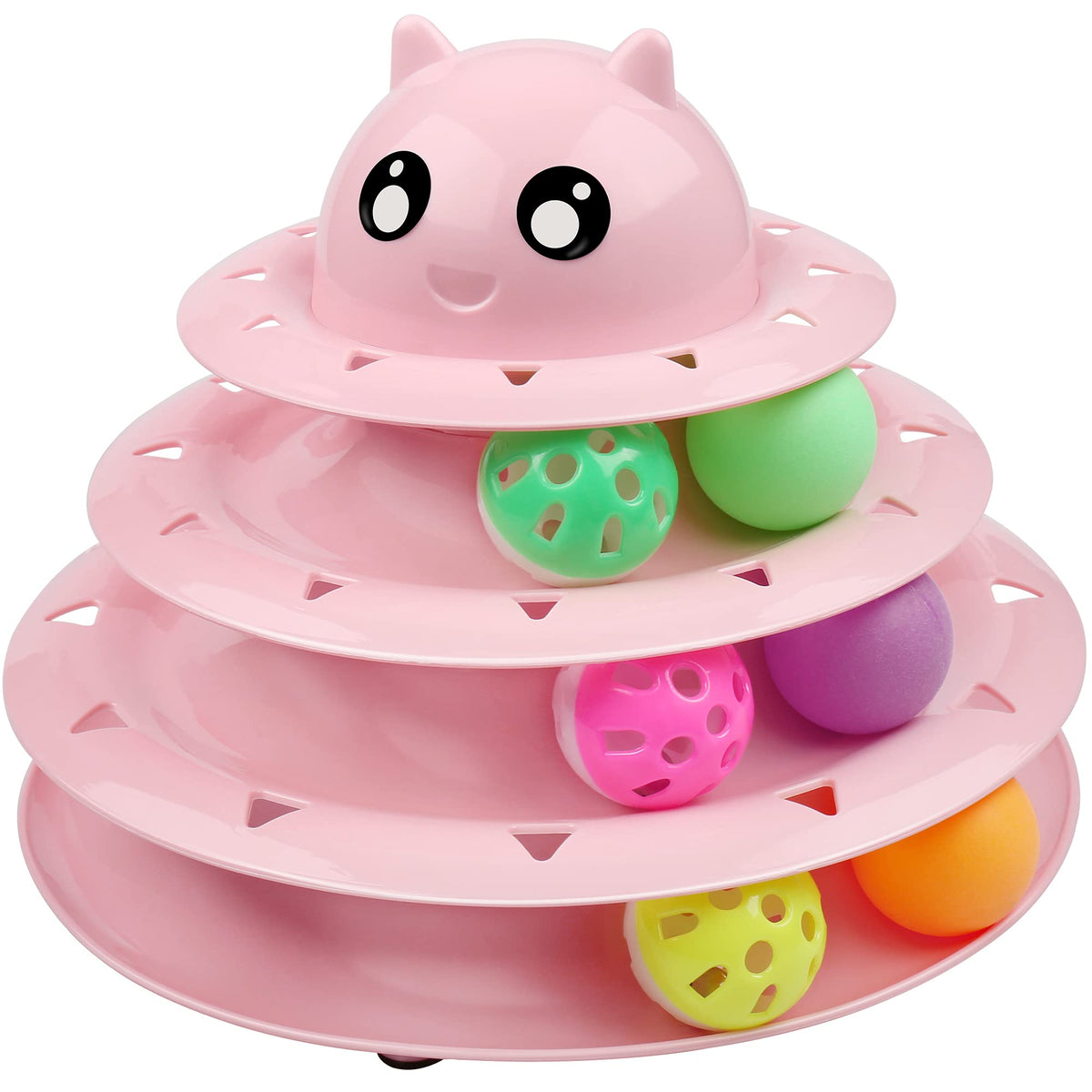 Upsky rodillo para gatos de tres niveles con bolas coloridas para juego interactivo.