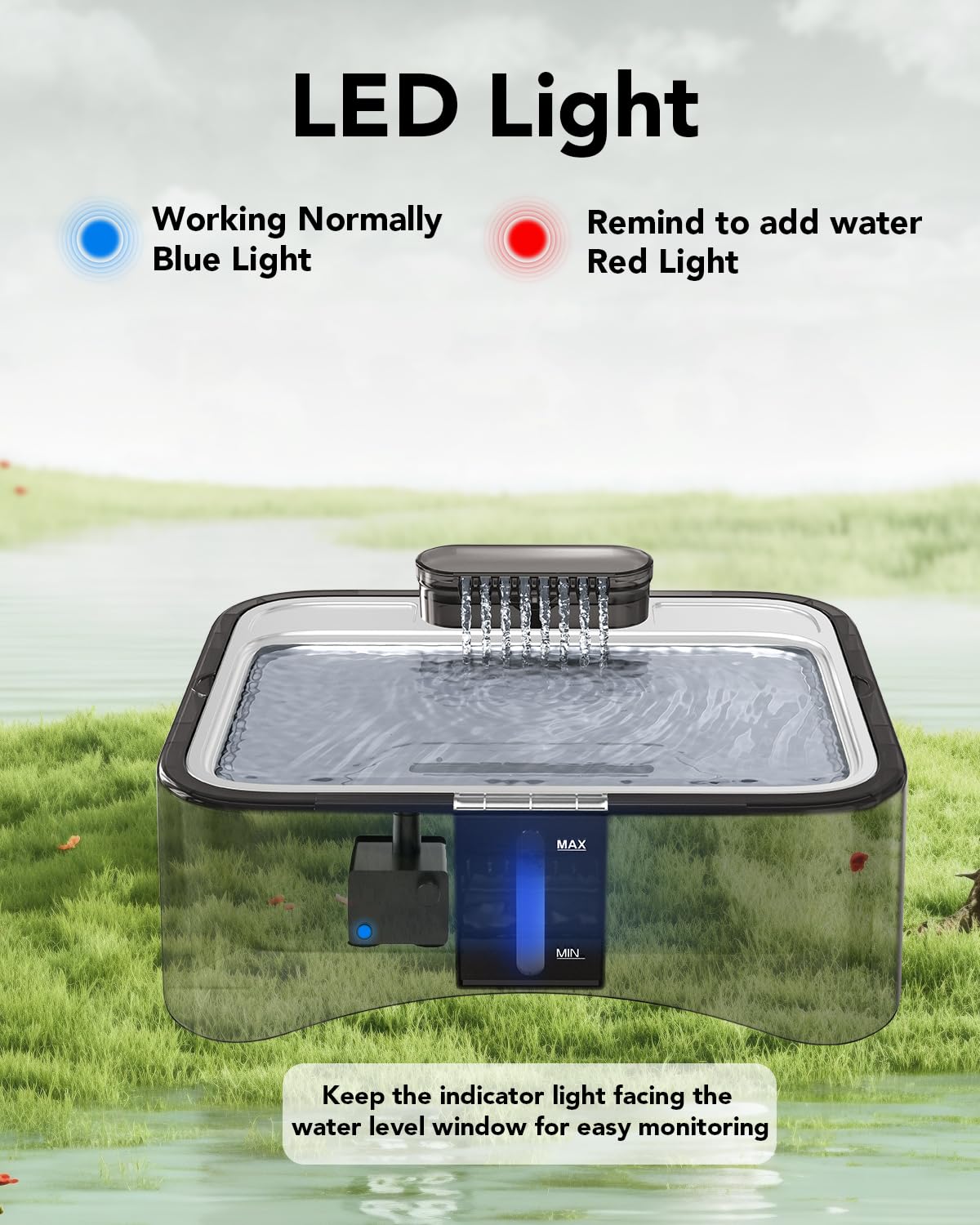 Uso en interiores con flujo de agua suave y constante.