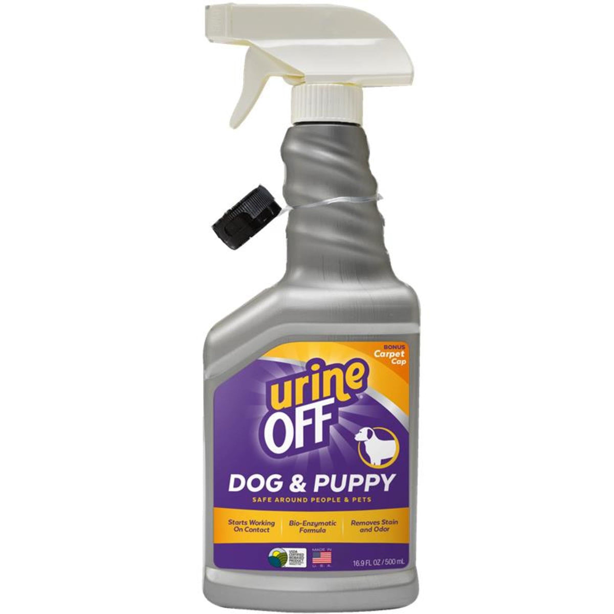 Urine OFF limpiador enzimático en botella para eliminar manchas y olores.