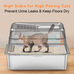 URPOWER caja de arena para gatos de acero inoxidable, entrada superior, limpieza fácil