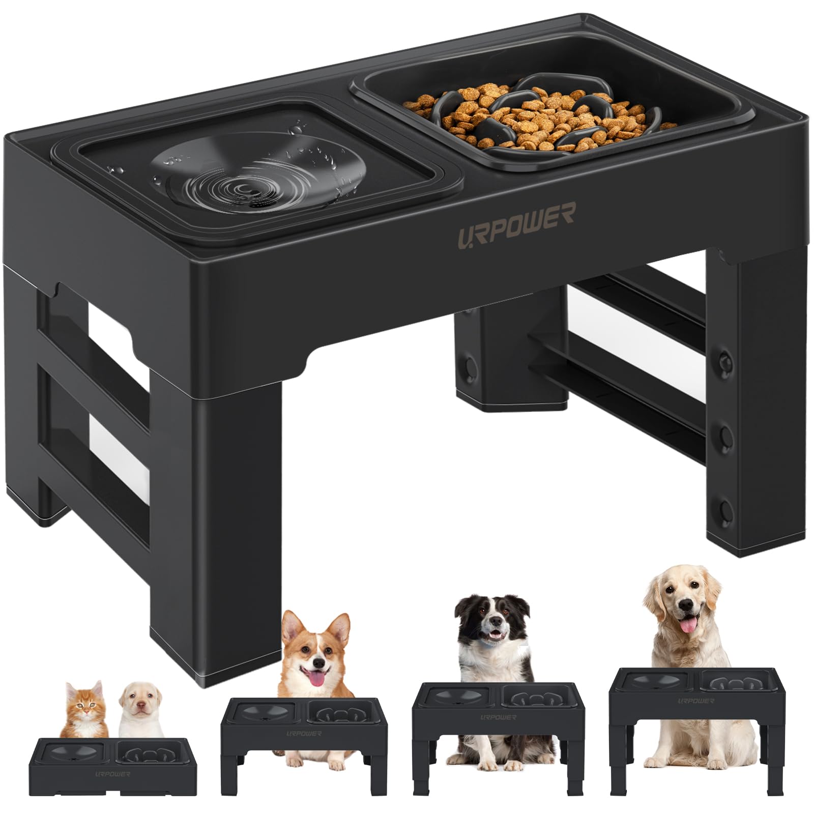 URPOWER comedero alto 2 en 1 para perros y gatos, mejora la postura al comer.