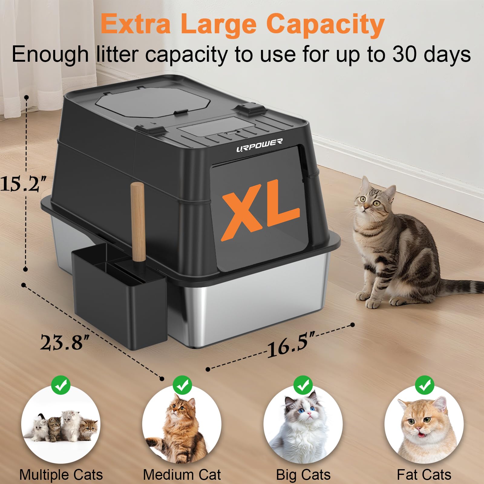 URPOWER entrada-frontal-y-superior, opciones flexibles de acceso para gatos.