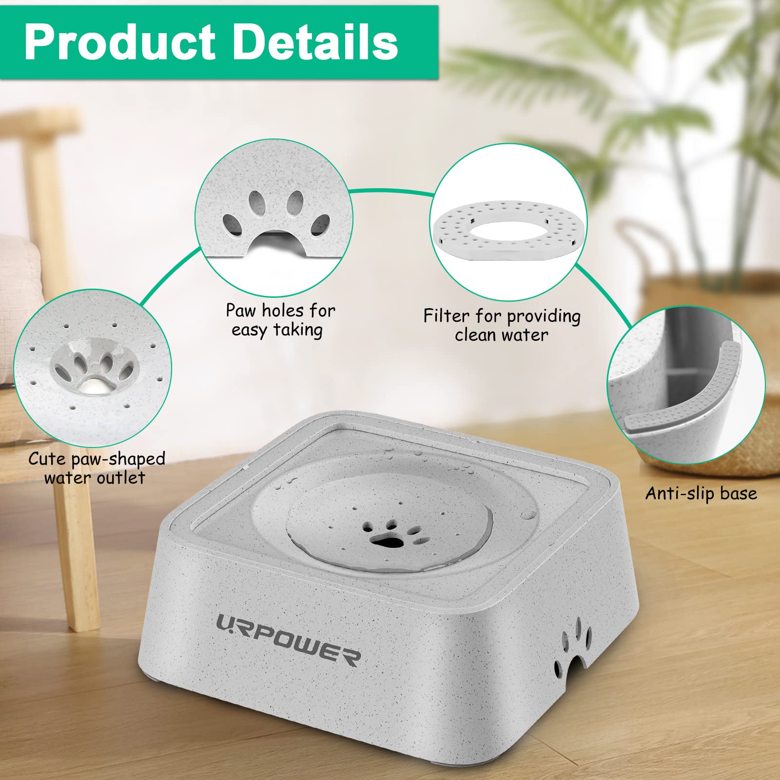 URPOWER limpieza-tazon-agua facilita desmontaje y limpieza frecuente.