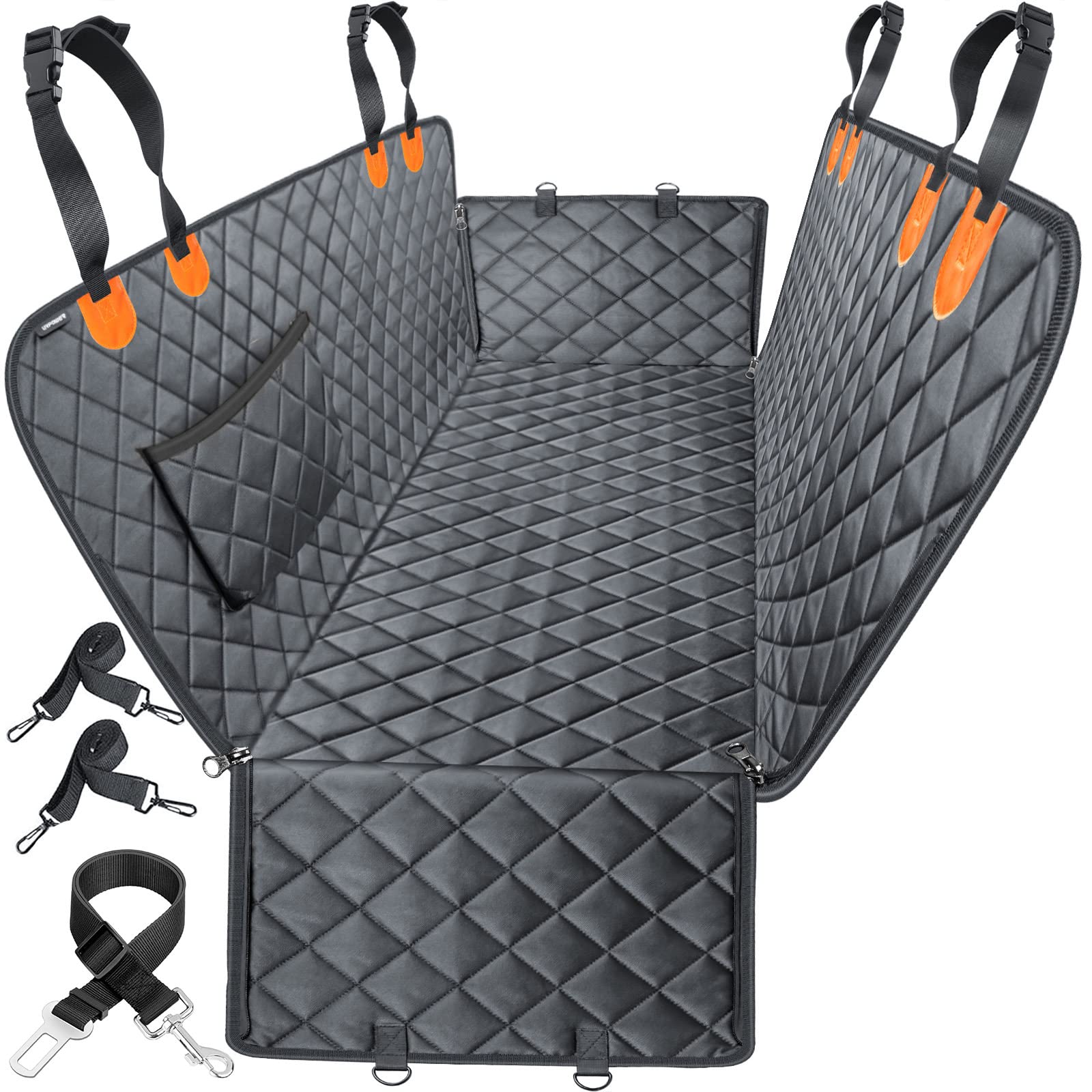 URPOWER protector de asiento para perros, vista frontal, protege contra manchas y suciedad.