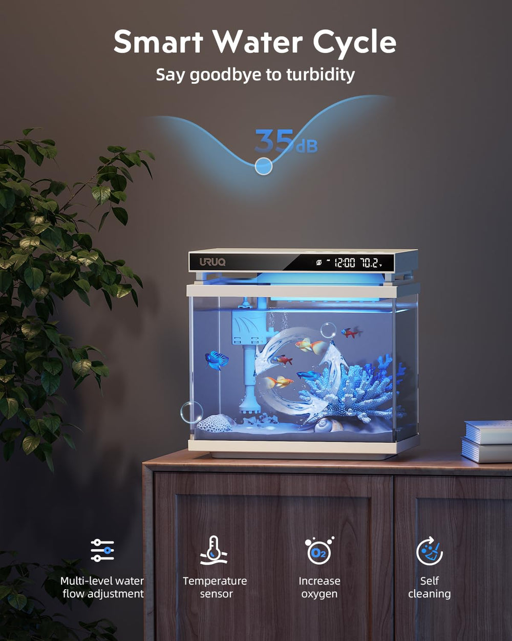 URUQ instalación de filtro para acuario facilita cambios rápidos.
