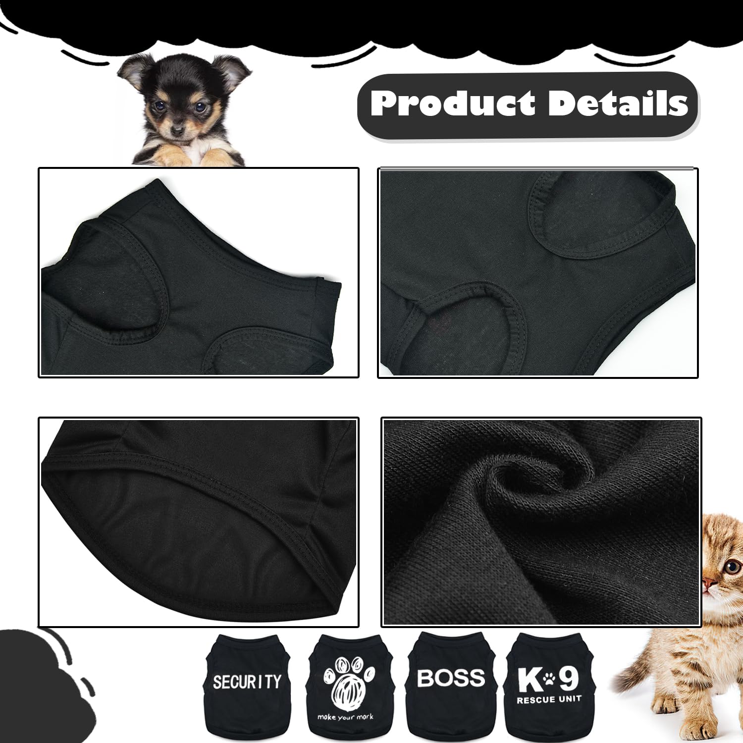 Uswalnna black summer shirt for teacup Yorkie and tiny dogs.