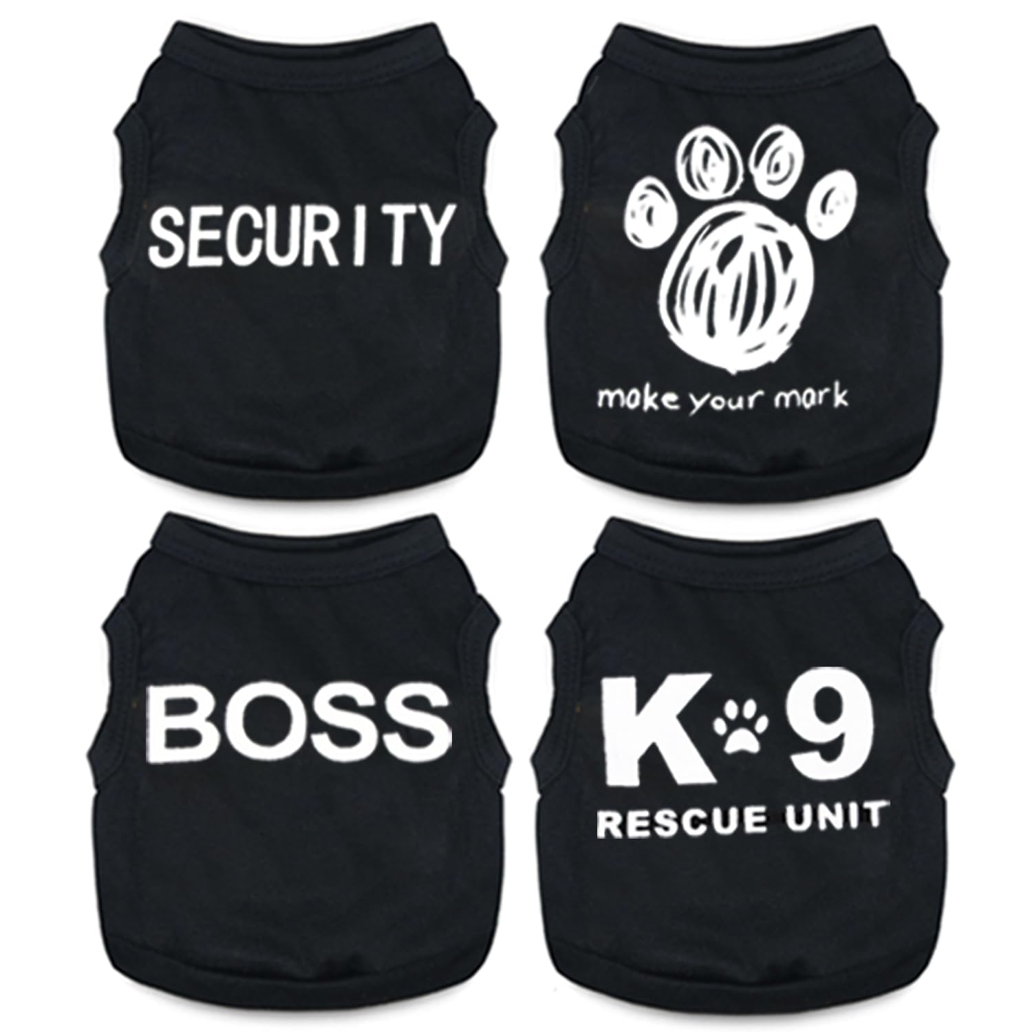 Uswalnna four-pack dog clothes with playful patterns for small breeds.