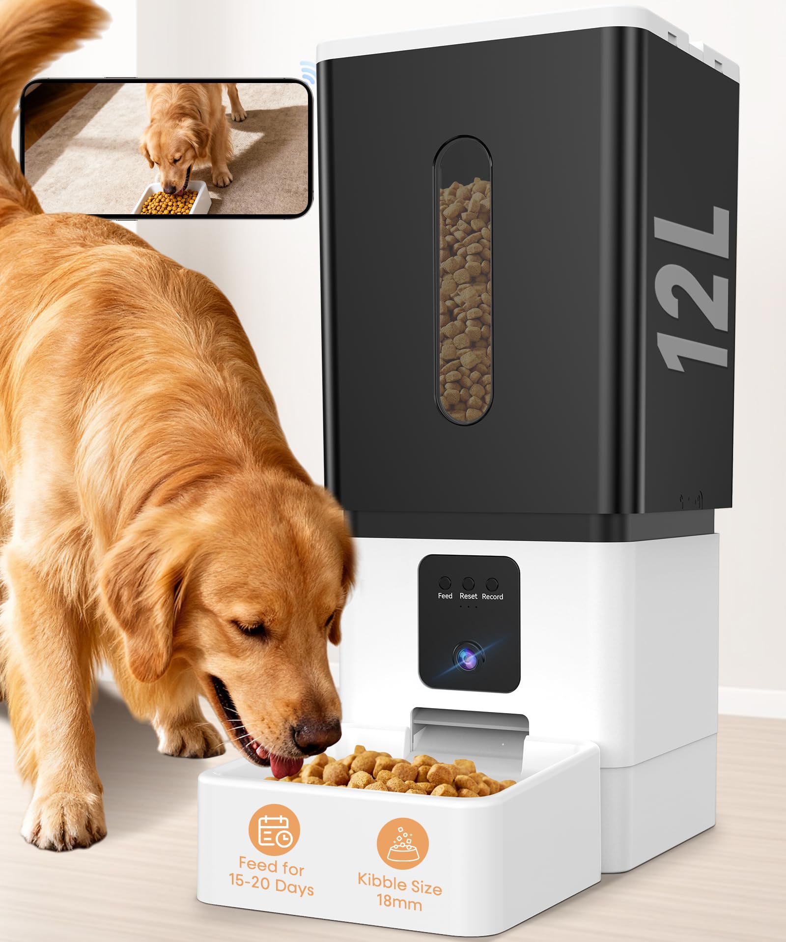 UTCG alimentador automatico grandes razas, vista frontal, solución para horario de comida programado.