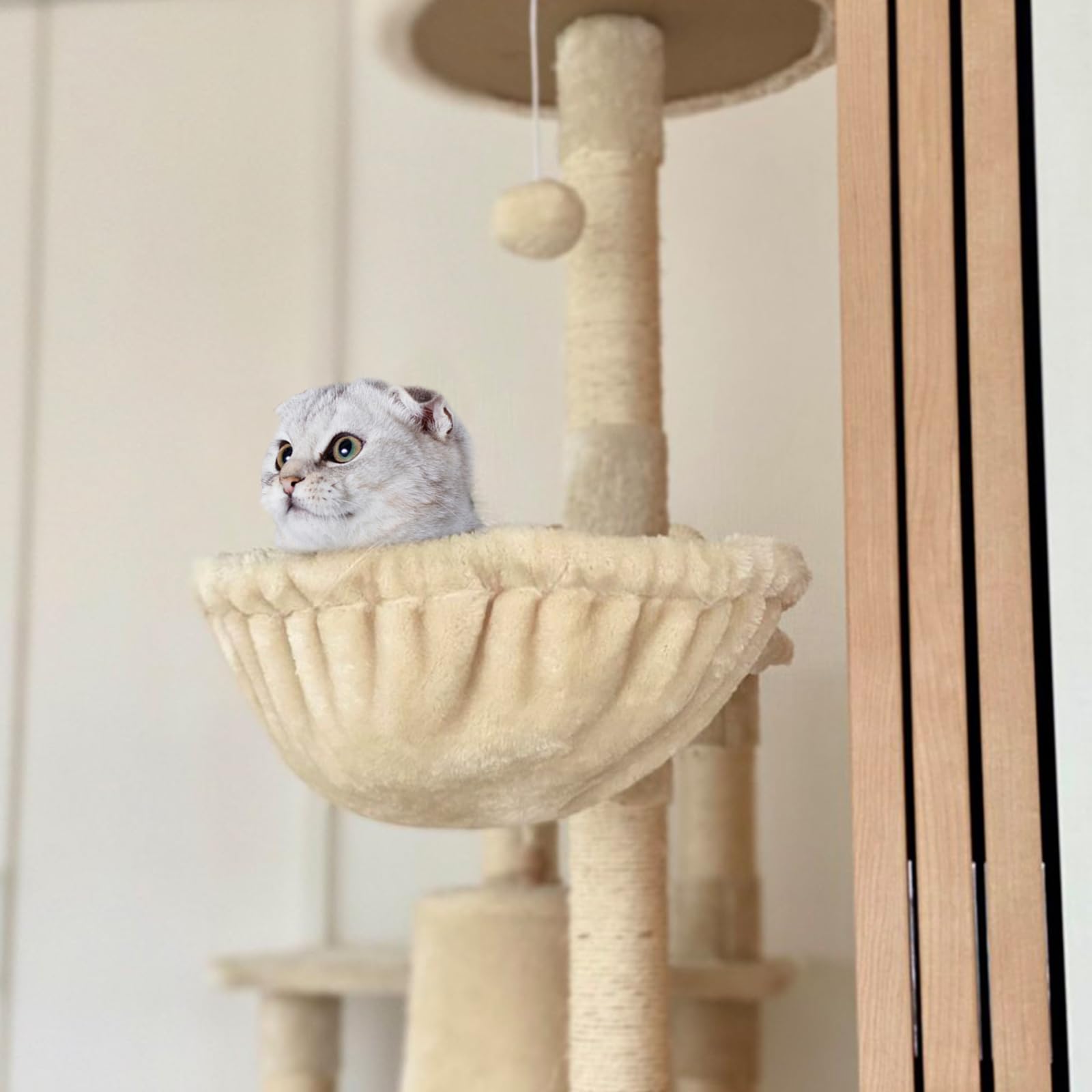 UXIETIN hamaca beige grande, compatible con la mayoría de árboles para gatos.