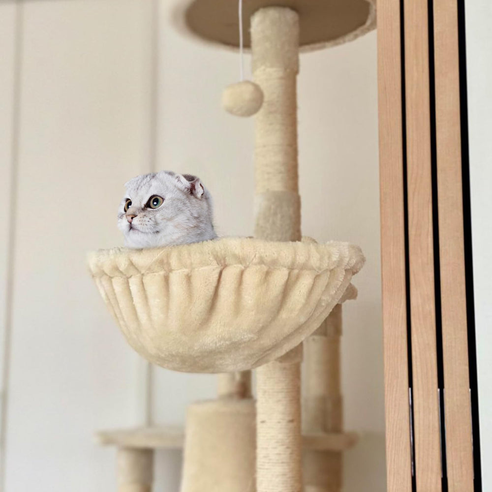 UXIETIN hamaca beige grande, compatible con la mayoría de árboles para gatos.