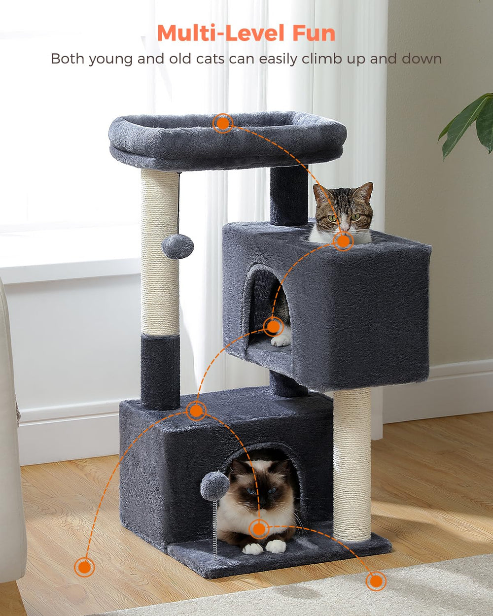 UYMI torre gato 32 pulgadas diseño compacto se adapta a espacios pequeños.