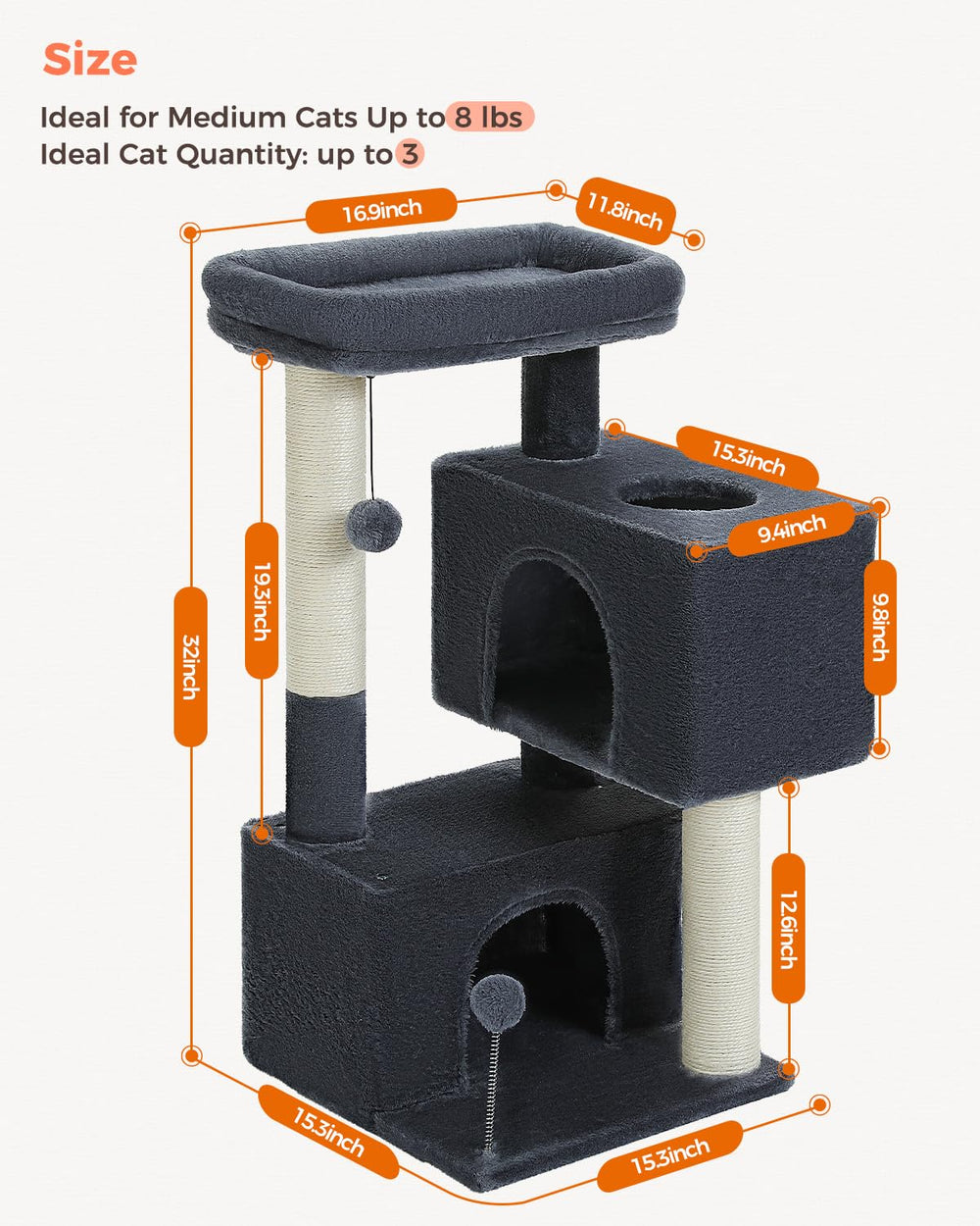 UYMI torre gato 32 pulgadas postes de sisal para arañar y estirarse.