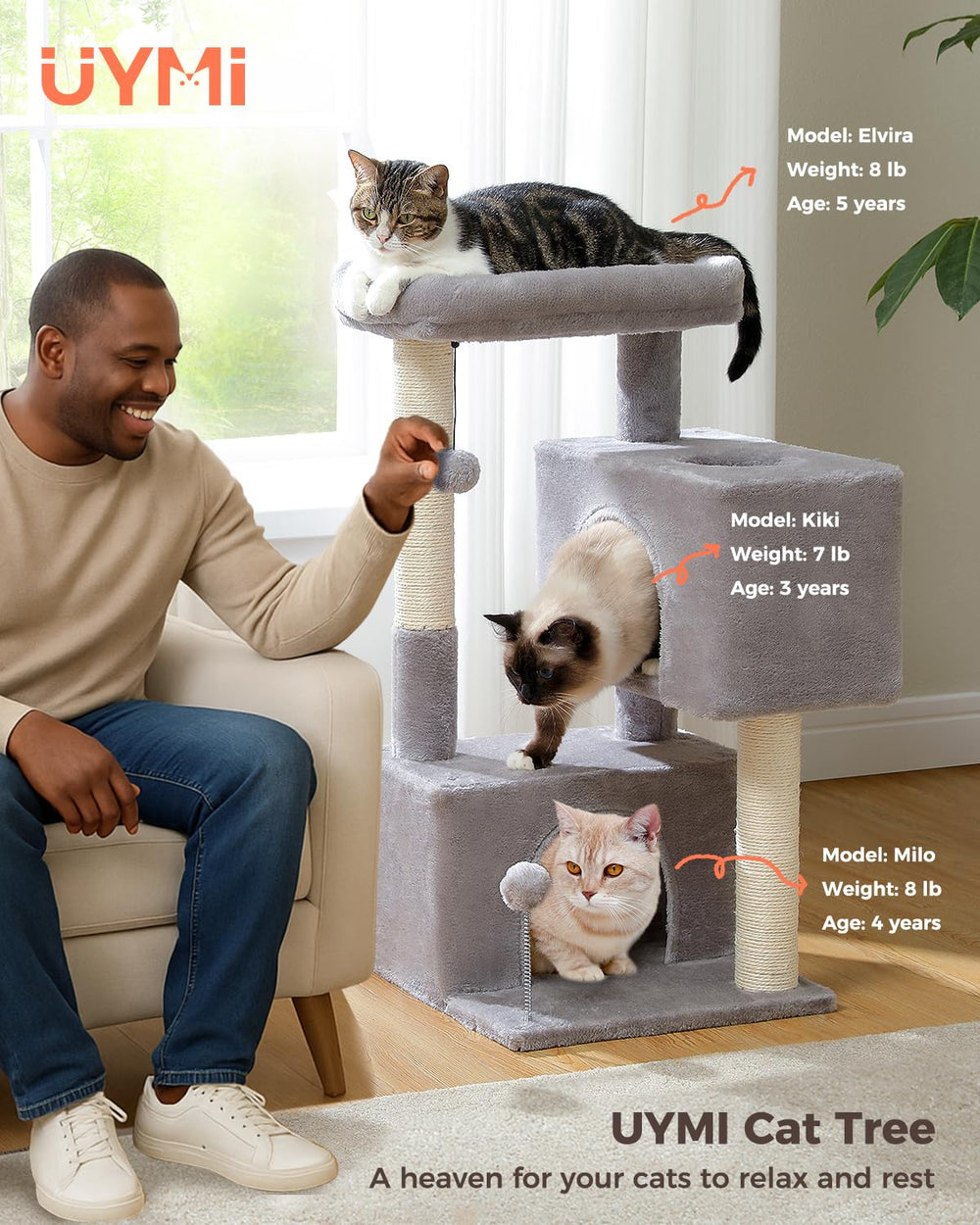 UYMI Torre Gato: postes con sisal para rascar y ejercitar las uñas.