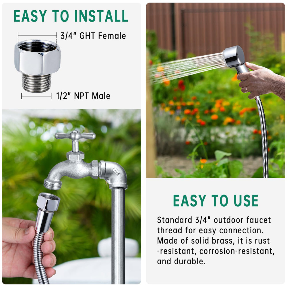 Práctico diseño ergonómico de V-Frankness para duchas exteriores.