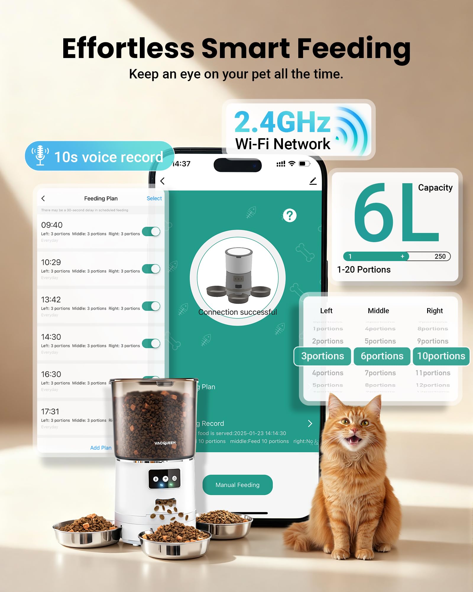 Vacqueen capacidad de 6L para alimento seco, menos recargas para el hogar.